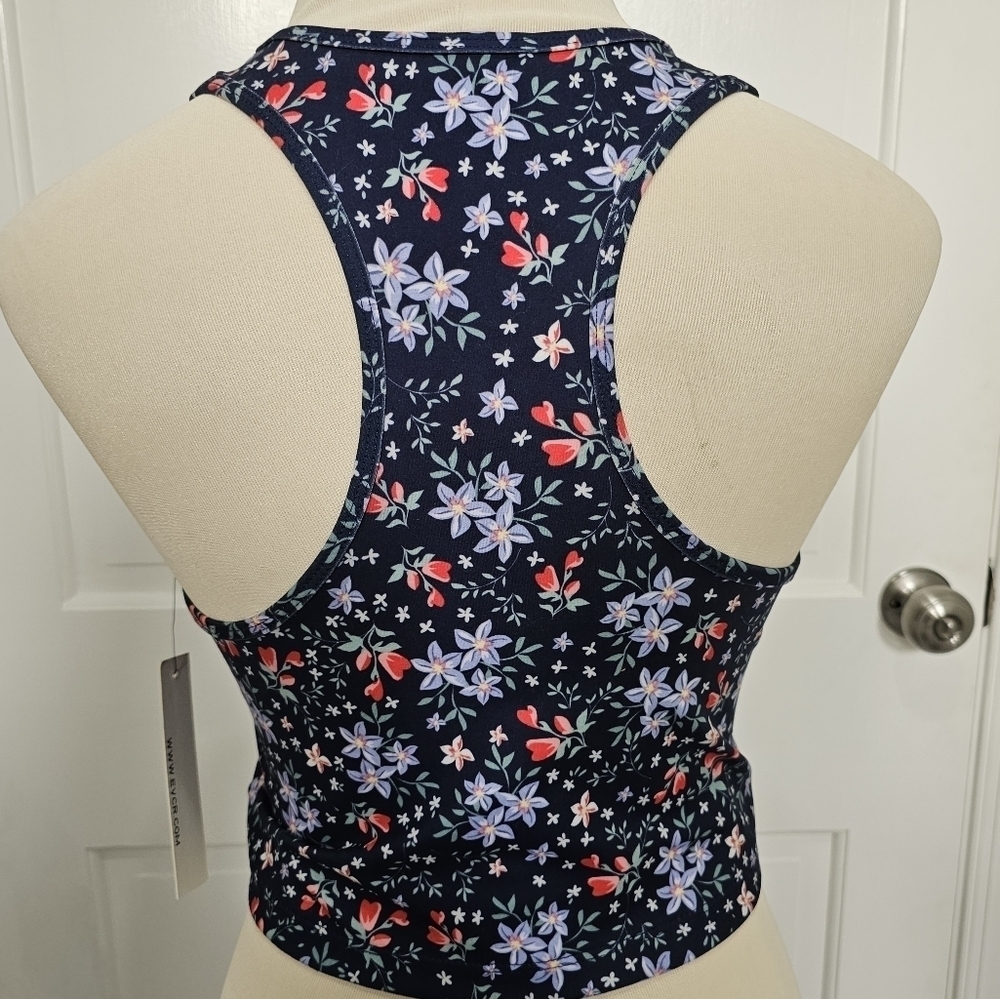 Evolution And Creation Navy Floral Racerback Crop Tank Top Sports Bra Size XL - Picture 4 of 8
